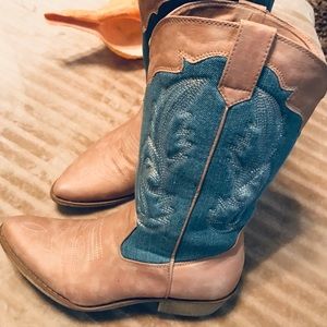 COCONUT Denim and Tan Leather CowGirl Boots